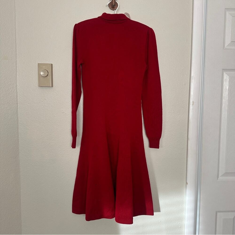 Vintage Ralph Lauren Red Merino Wool Long Sleeve Dress with Gold Logo - Picture 6 of 12